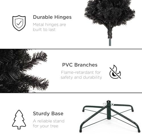 Best Choice Products 6ft Black Artificial Holiday Christmas Pencil Tree for Home, Office, Party Decoration w/ 608 Tips, Metal Hinges & Base