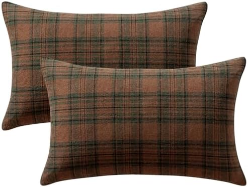 MIULEE Fall Plaid Pillow Covers Scottish Tartan 12x20 Terracotta Brown