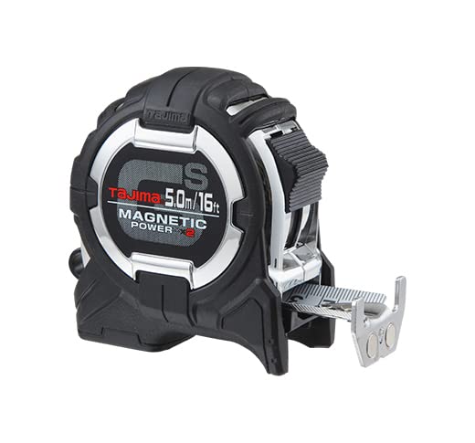 TAJIMA Tape Measure - 16ft/5m x 1in GS-Lock Measuring Tape with Dual Magnetic Power & Compatible Clip - GS-SC16/5MBW