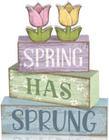 Moucuny 4 Pcs Spring Wooden Block Signs Farmhouse Tray Decor Tulips