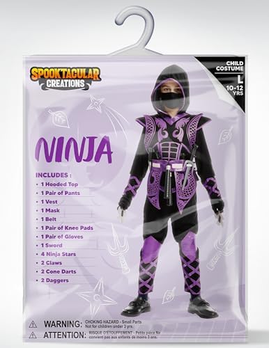 Spooktacular Creations Purple Ninja Costume Set, Ninja Jumpsuit with Foam Accessories for Kids, Toddler Halloween Outfit for Ideas Cosplay Party (Medium, 8-10 yrs)