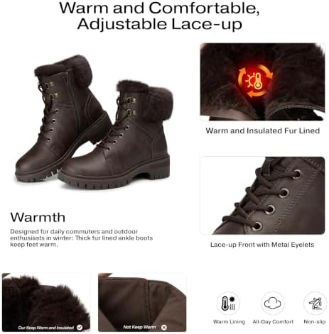 TEMOFON Ankle Boots for Women Winter: Comfortable Lace-up Combat Boot Warm