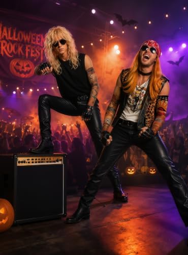 4 Person Rocker Costume Kit for Adults, 80s Rockstar Outfit
