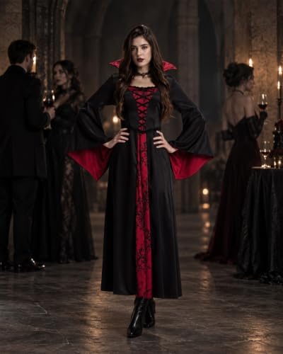 Vampire Costume for Women, Long Gothic Halloween Dress