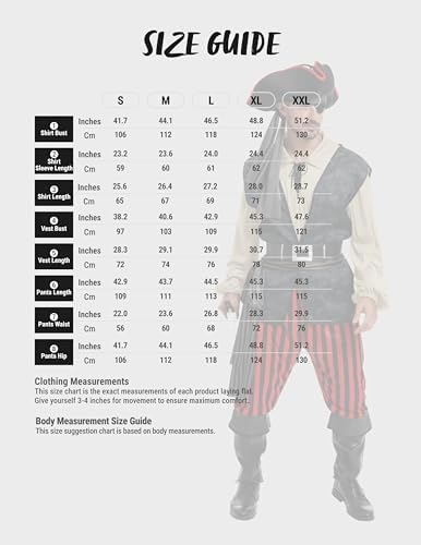 Spooktacular Creations Men Pirate Costume, Adult Pirate Shirt Vest Viking Pants Hat Set for Halloween Themed Parties
