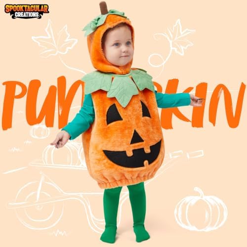 Spooktacular Creations Halloween Baby Pumpkin Costume with Green leaves for Toddler Kids Halloween Dress Up Pumpkin Party