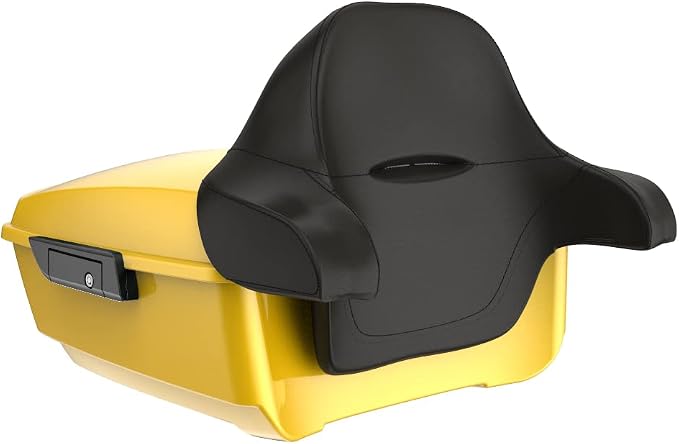 Advanblack Road Glide Tour Trunk Pack Chrome Yellow King Tour Trunk Pack Luggage +Wrap-Around Backrest Pad for '97-'25 Harley Touring Road King Street Glide Electra Glide CVO models