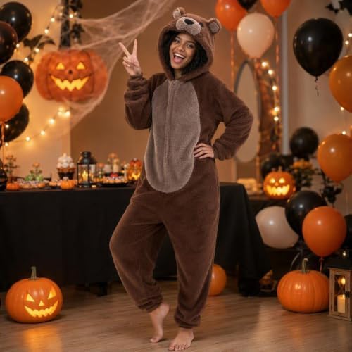Snug Fit Unisex Adult Onesie Pajamas, Flannel Cosplay Animal One Piece Halloween Costume Sleepwear Homewear