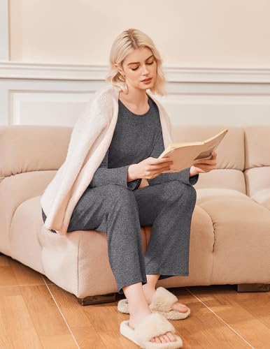 Ekouaer 2 Pack Womens Pajama Sets Long Sleeve Long Pants Pjs Loungewear