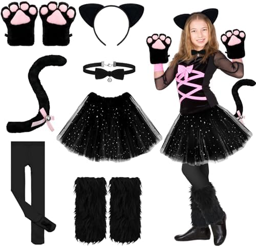 Haull 7 Pcs Halloween Cat Costume Accessories Girl Kid