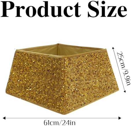XmasExp Christmas Tree Collar 24 inch Sequin Tree Skirt for Christmas Holiday Home Decor Xmas Tree Ring Stand Base Cover Small Size 4 Piece Gold