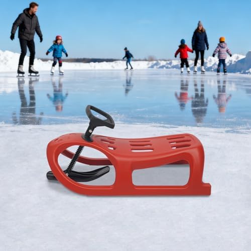 Small Snow Sled with Steering Wheel Blow Molded Heavy Duty Sled 220 lb Capacity Includes Pull Rope Lightweight for Easy Carry, Winter Toy for Snowy Hills