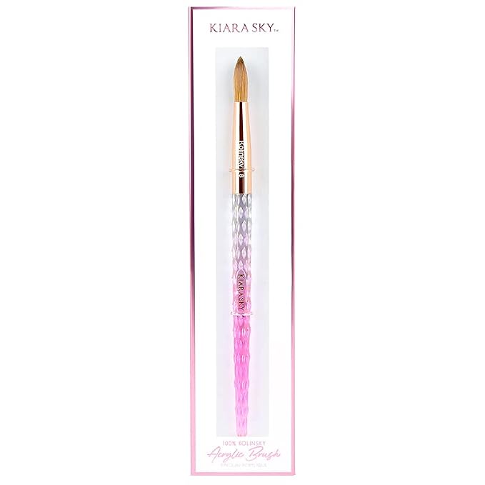 Kiara Sky Kolinsky Acrylic Nail Brush #8 – Pure Kolinsky Sable Hair, Pink Crystal Handle, Acetone Resistant, for Acrylic Application, Extensions & 3D Nail Art