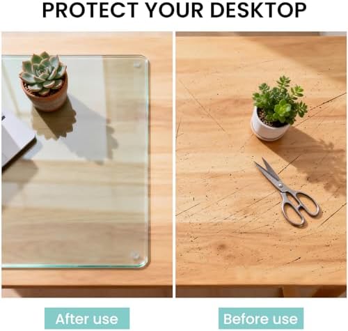 Tempered Glass Desk Pad to Protect Desk,Clear Office Desk Pad for Keyboard and Computer Monitor,Glass Desk Mat for Desktop Dry Erase,18 x 24 inch