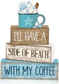 Lineshading 4 Pcs Beach Coastal Wooden Block Signs with Coffee Cup Summer