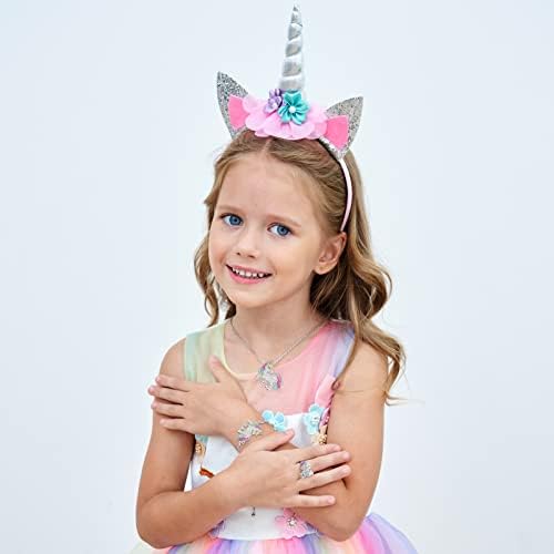 Unicorn Mermaid Princess Dress Up Clothes for Little Girls – Costume, Jewelry and Headband