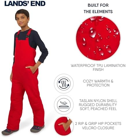 Lands' End Unisex Kids Squall Waterproof Adjustable Insulated Iron Knee Snow Bib Overalls