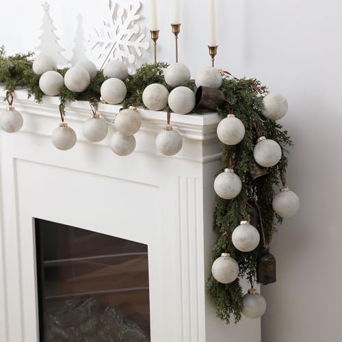 Yunlly 12 Pcs Neutral Christmas Ornament, Ivory White, 3.15''