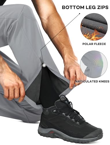 Stlight Mens Snow Ski Water Repellent Softshell Pants for Winter Hiking Fleece Lined Bottom Leg Zipper with 6 Zip Pockets