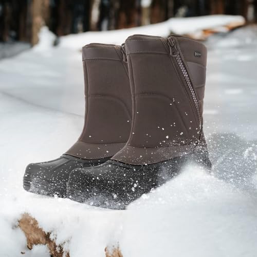 mysoft Men's Winter Snow Boots Mid Calf Waterproof Insulated Fur Lined Warm Anti-Slip Zip Boot