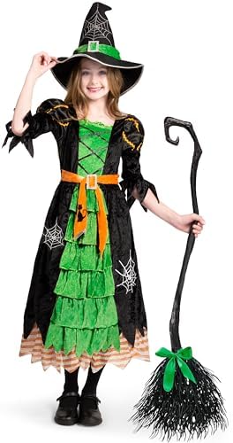 Spooktacular Creations Fairytale Witch Cute Witch Costume Deluxe Set with Broom for Girls