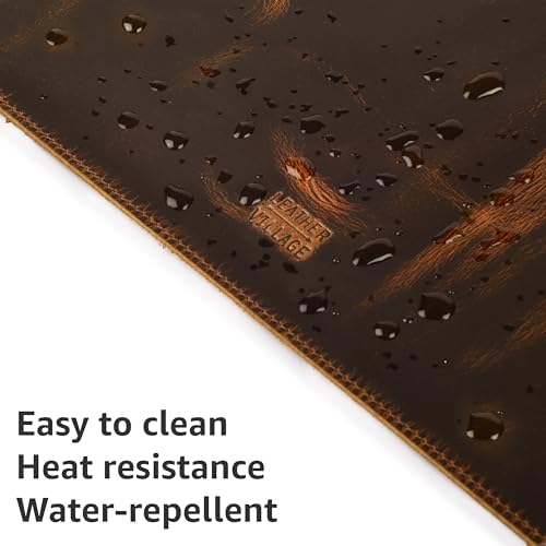 LEATHER VILLAGE Real Leather Desk Pad 3mm Thick Double Layer Desk Mat Brown.