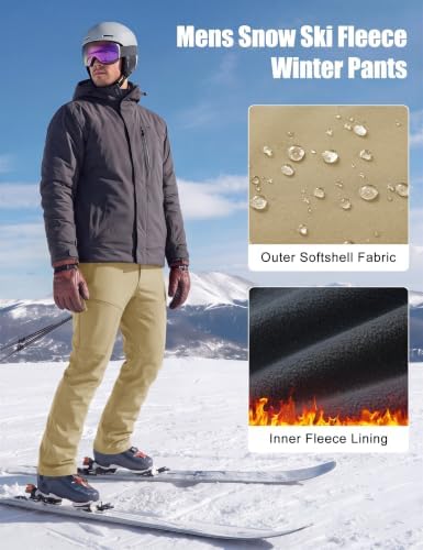 MAGCOMSEN Mens Snow Ski Pants Fleece Winter Outdoor Hiking Waterproof Pants