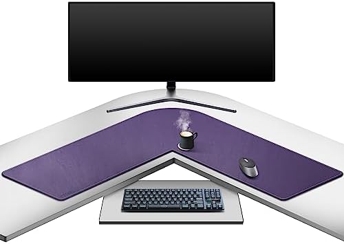 Mydours L-Shape Desk Pad, (38"+38") x13 Large PU Leather Corner Mat, Purple