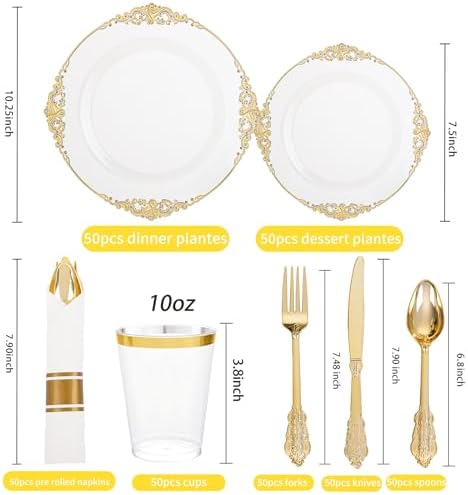 Hioasis 350 Pcs Clear Gold Plates for Party