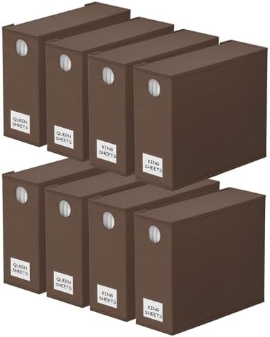 SpaceAid 8 Pack Bed Sheet Organizers and Storage, Foldable Linen Closet Organizer, Set Folder Keeper With Window XL (Queen & King Size) Bedding Container (Brown)