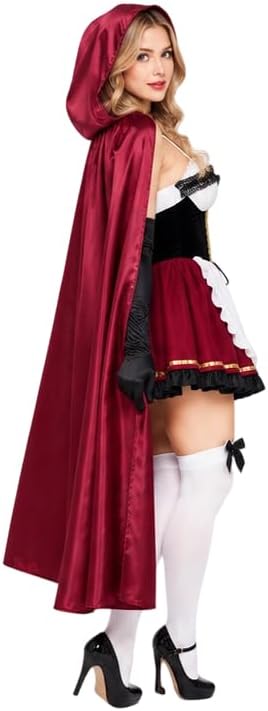Women Little Red Riding Hood Costume Corset Dress Cape Halloween Outfit