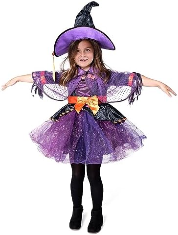 Spooktacular Creations Child Girl Orange Purple Witch Costume, Toddler Witch Outfit Set for Kids Halloween Dress Up Parties