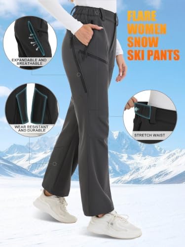 Women's Ski Snow Pants Fleece Lined Waterproof Flare Warm for Winter