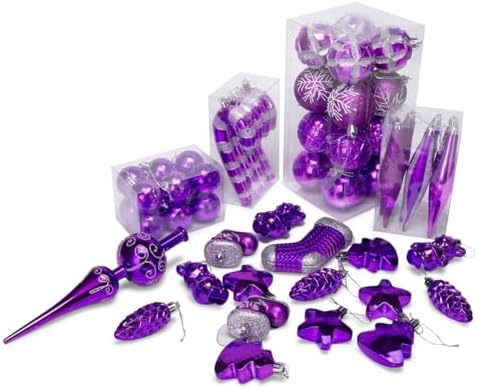 54 Pieces Assorted Christmas Ornaments Tree Decoration Baubles in Gift Box (Purple, Gift Box)