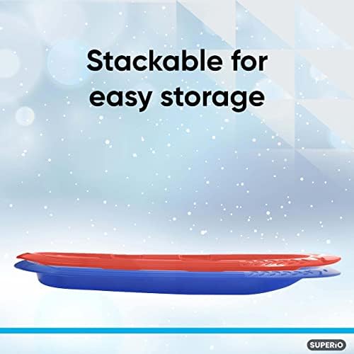 Superio Toboggan Snow Sled for Kids and Adults, Heavy Duty Plastic Slider with Handles and Hole for Pull Ropes- Kid and Adult Winter Fun