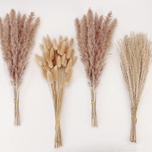 Natural Dried Pampas Grass Decor, Brown Pampas Grass， Bunny Tails Dried Flowers, Reed Grass Bouquet for Wedding Boho Flowers Home Table Decor, Fall Decor，Rustic Farmhouse Party (100 in Total )