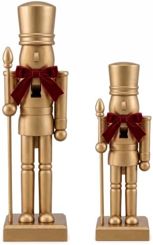 Wenqik 2 Pcs Gold Christmas Nutcracker Decor Ornaments Neutral Figurine