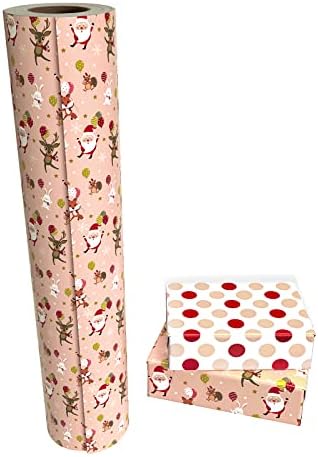 WRAPAHOLIC 30 Inch Jumbo Reversible Christmas Wrapping Paper - 30 Inch x 100 Feet Jumbo Roll Red and Pink Dancing Santa Claus Reindeer and Colorful Polka Dots Design for Christmas, Holiday, Party