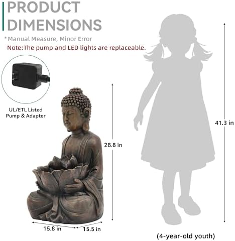 29" Zen Meditating Buddha Statue Outdoor Fountain with LED Lights