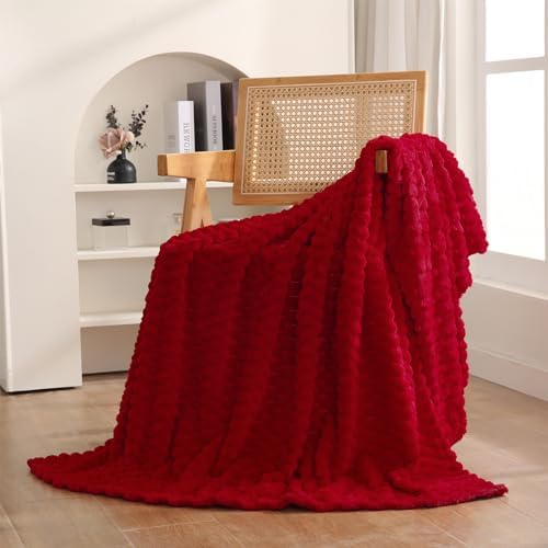 Red Throw Blanket 50"×70" inches Gifts for Mom Fuzzy 3D Jacquard Decorative