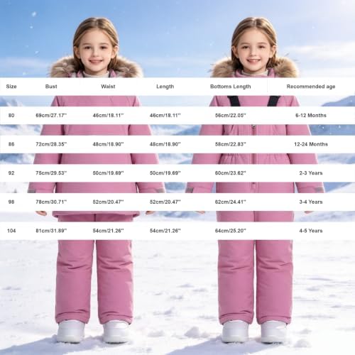 2 Piece Ski Suit for Toddler Kids Snowsuit Snow Parka Jacket and Snow Bibs