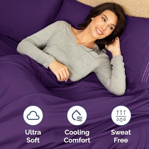 Short Queen Size 4 Piece Bed Sheet Set - RV Short Queen Sheets - Purple