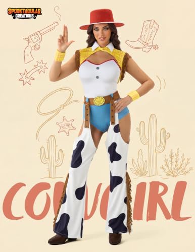 Spooktacular Creations 4 Pc Halloween Cowgirl Costume for Women，Halloween Costume Women with Accessories for Themed Party