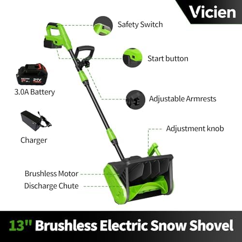 21V Cordless Snow Shovel with Battery, Electric Snow Blower Cordless