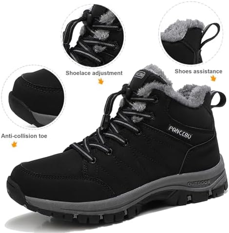 Winter Boots For Mens Snow Boots Anti-Slip Fur Lined Warm Ankle Boots Casual Lightweight Trekking Backpacking Hiking Boots