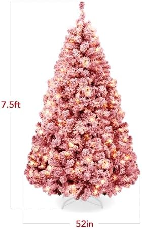 Best Choice Products Pre-Lit Red Christmas Tree, 7.5ft Artificial Flocked Full Fir Tree, Holiday Decoration w/ 550 Lights, 1,346 Branch Tips