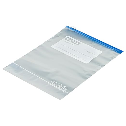 Restaurantware-Bag Tek 1 Quart Freezer Slider Bags, 25 Disposable Zipper Pouch Bags - Slide Zipper, Expandable Bottom, Clear Plastic Freezer Bag, With Write-On-Label, For Food Storage