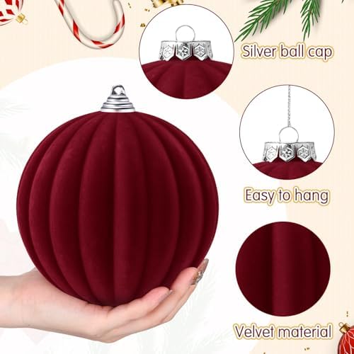 Syhood 8 Pcs 6 Inch Velvet Christmas Balls Large Ornaments, Burgundy