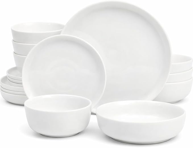 Gibson Home Oslo Dinnerware Set for 4, 16-Piece White Porcelain Plates and Bowls — Ceramic Dish Set | Microwave & Dishwasher Safe
