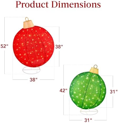 Best Choice Products 2pc Lighted Pop-Up Outdoor Christmas Ornament Set, Holiday Ball Decoration w/ 220 LED Lights, 8 Light Functions - Red/Green